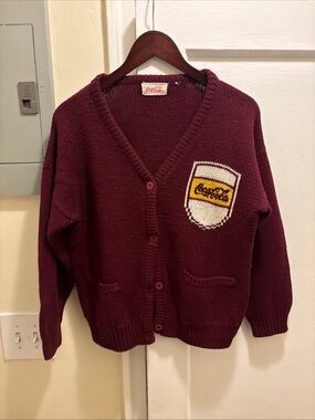 Mens Coca-Cola Burgundy Knit Cardigan with Logo Patch size medium